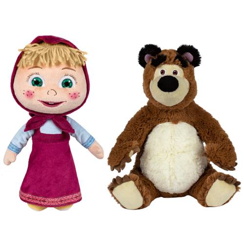 Set 2 jucarii din plus masha cu rochie 26 cm si ursul 25 cm - masha & the bear