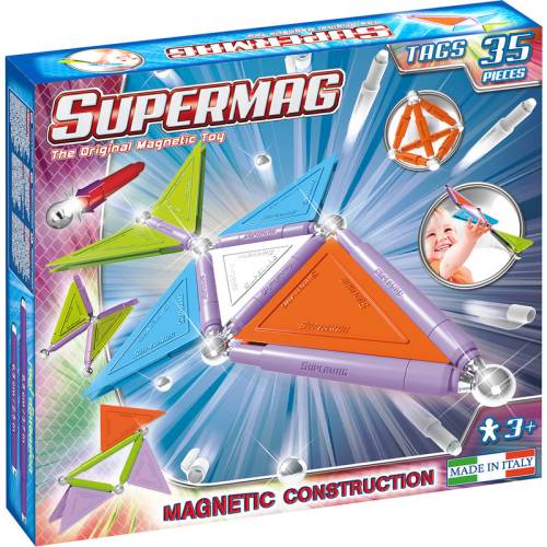 Set de constructie magnetic de baza Supermag Trendy 35 piese