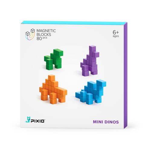 Set joc constructii magnetice PIXIO Mini Dinos - 80 piese - aplicatie gratuita iOS sau Android